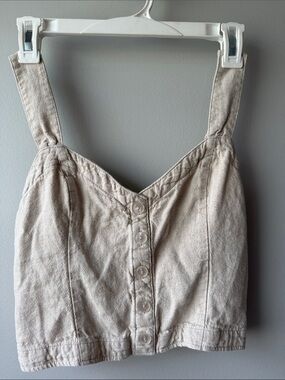 Abercrombie & Fitch Cream Button-Front Crop Top with rusche back small